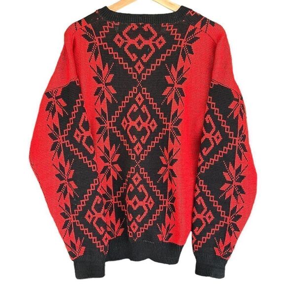 🐿️Reminiscence By Stewart Richer Vintage 100% Wool Red & Black Sweater L - Picture 6 of 7